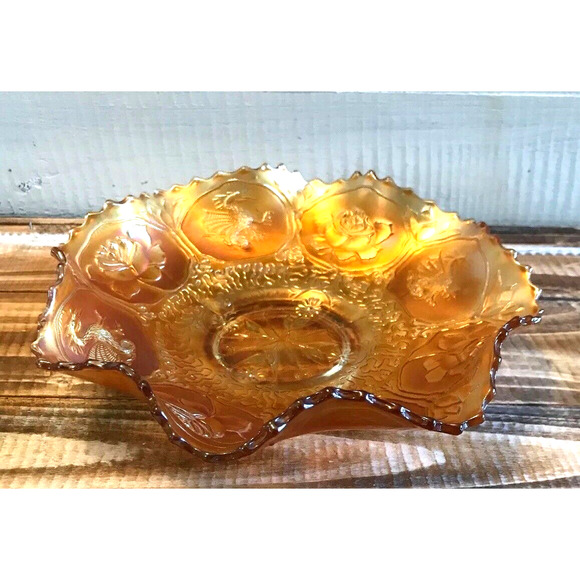 Antique 1920s Fenton Marigold Carnival Glass Dragons & Lotus Pattern Bowl 9” - Picture 8 of 11